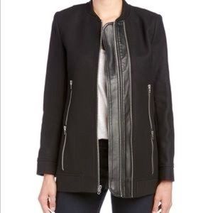 The Kooples Wool & Leather Trim Coat